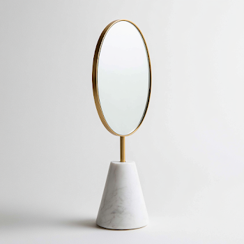 Elegant Oval Vanity Mirror with Gold Frame and Marble Base