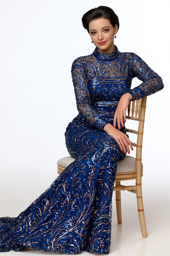 Elegant Pixar Style 3D Female Character in Blue Evening Dress