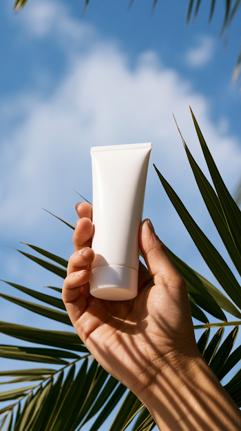 Elegant Skincare Cream Against a Sunny Sky