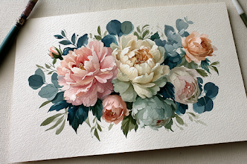 Elegantly Hand-Painted Watercolor Floral Arrangement