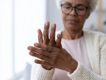 Embracing Comfort: A Close-Up of an Older Woman's Caring Touch