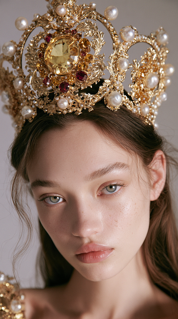 Exquisite 24k Gold Crown with Crystal and Pearl Accents