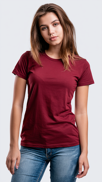 Female Model in Blank Cardinal T-Shirt