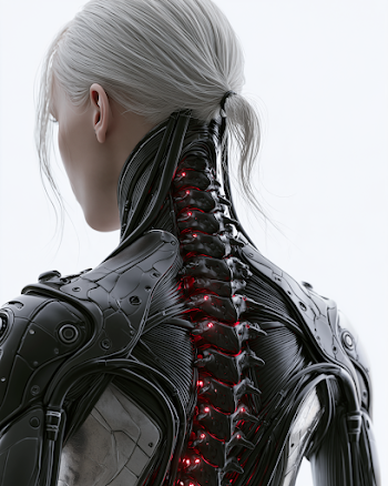 Futuristic Cyborg Woman with Cybernetic Spine