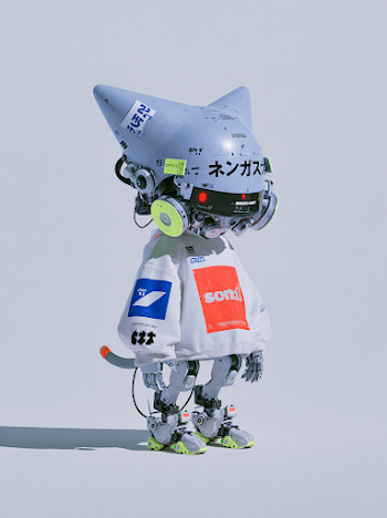 Futuristic Robot Character on Minimalist White Background