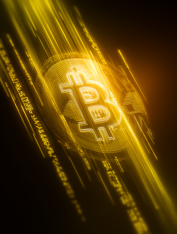 Glowing Bitcoin Symbol in a Digital Void