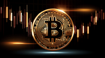 Golden Cryptocurrency Coin on Financial Chart
