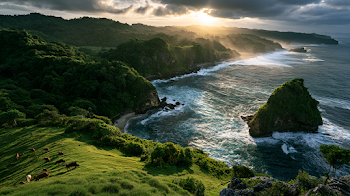 Golden Hour at Tropical Coastline in Lombok, Indonesia