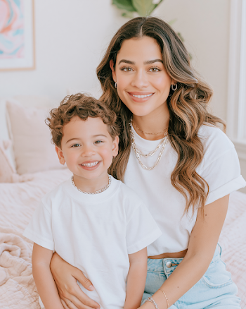 Happy Mother and Child in White T-Shirts