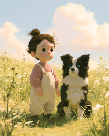 Heartwarming Adventure: Toddler and Dog in a Sunlit Meadow