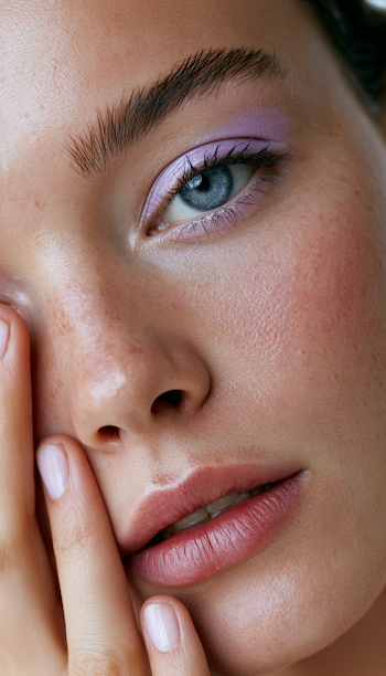 High-Fashion Model Close-Up with Lavender Makeup