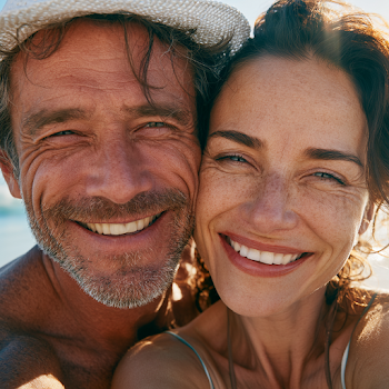 Joyful Beachside Selfie of Middle-Aged Couple