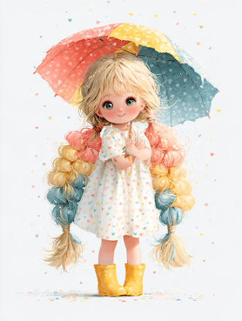 Joyful Girl with Heart Patterned Umbrella
