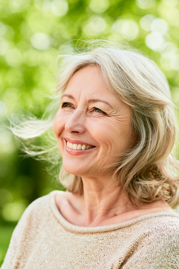 Joyful Senior Woman in Sunlit Park