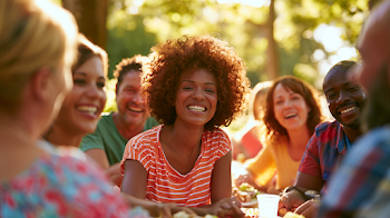 Joyful Summer Picnic with Multiracial Friends in a City Park