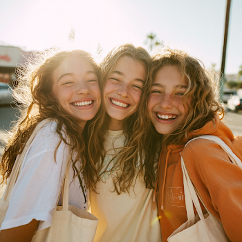 Joyful Tween Friends Embracing in the Sun