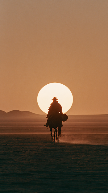 Lone Rider at Sunset in the American Old West