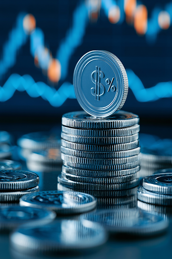 Macro Photography of Shiny Silver Coins on Digital Trading Desk