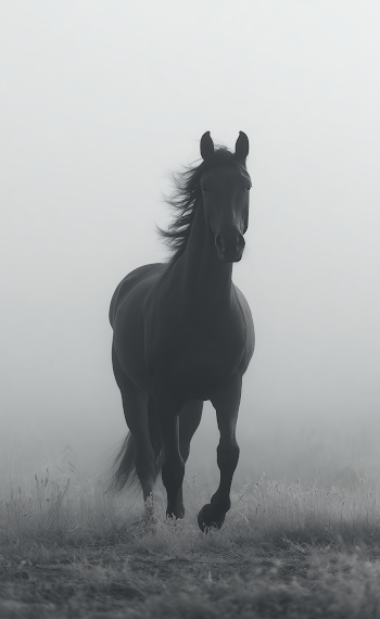 Majestic Black Horse in Fog
