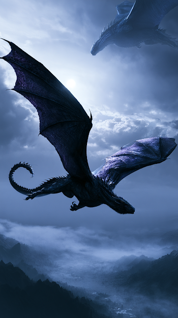 Majestic Dragons in Moonlit Flight