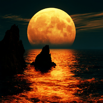 Majestic Golden Full Moon Over Tranquil Ocean