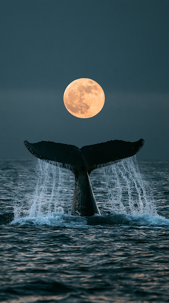 Majestic Whale Tail Under a Full Moon