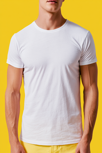 Minimalist White T-Shirt on Vibrant Yellow Background