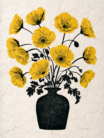 Minimalist Yellow Poppy Bouquet in Black Vase