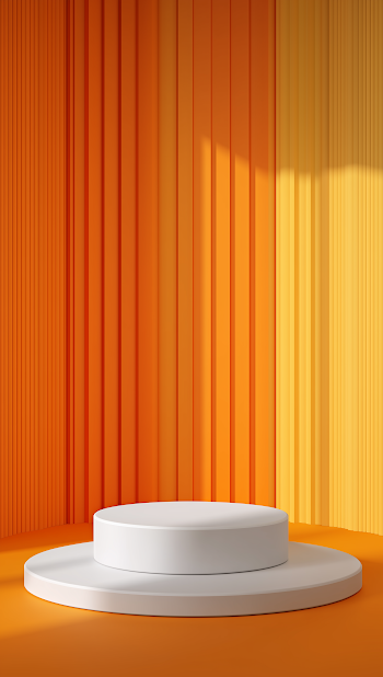 Minimalistic White Podium on Vibrant Orange and Yellow Background