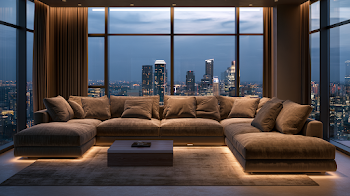 Modern Luxury Living Room with City Skyline View