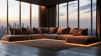 Modern Luxury Living Room with City Skyline View