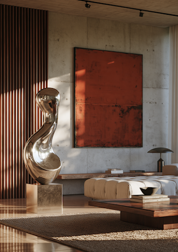 Modern Sculpture in Contemporary Living Room