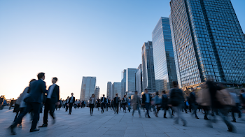Morning Hustle in a Modern Urban Plaza