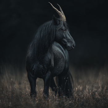 Mysterious Black Horse with Devil Horns