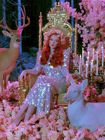 Mythical Pagan Goddess on Throne in Enchanted Forest