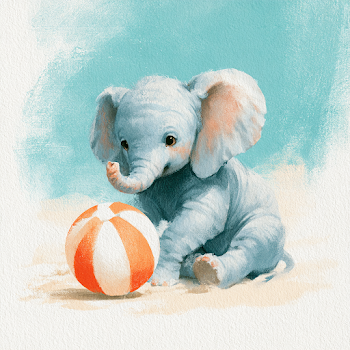 Playful Baby Elephant with Beach Ball