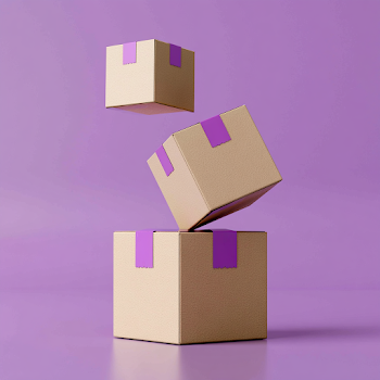 Playful Stacked Cardboard Boxes with Purple Tape