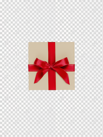 PNG Beige Gift Box with Red Ribbon Bow