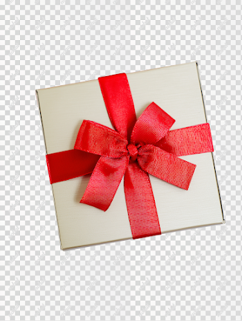 PNG Beige Gift Box with Red Ribbon Bow Aerial View