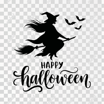 PNG Black and White Witch Tattoo Design with Halloween Typography