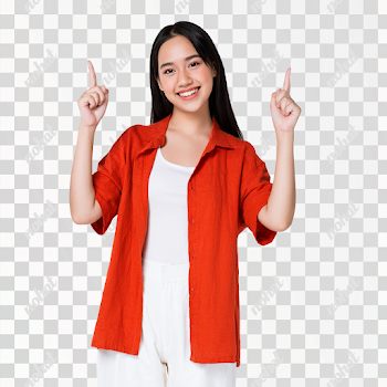 PNG Cheerful Young Asian Woman with Orange Shirt