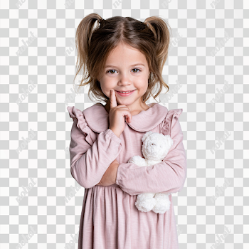PNG Cheerful Young Girl with Teddy Bear