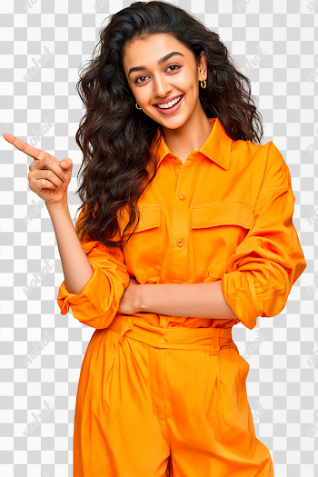 PNG Cheerful Young Woman in Vibrant Orange Outfit