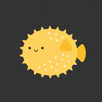 PNG Cute Yellow Pufferfish Illustration for Flashcards