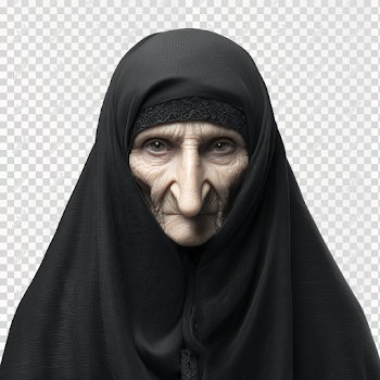 PNG Old Arabian Woman in Medieval Black Hijab