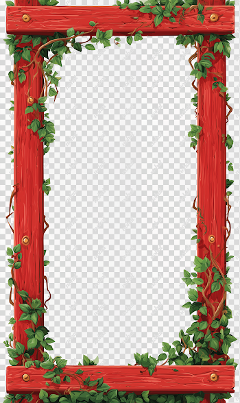 PNG Red Wooden Border with Vines - Middle Eastern Jungle Game Background