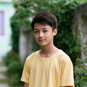 Portrait of a Confident Asian Boy in Yellow T-Shirt