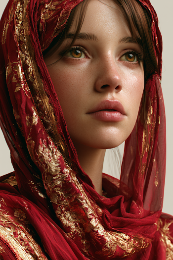 Portrait of a Woman in a Red Embroidered Scarf