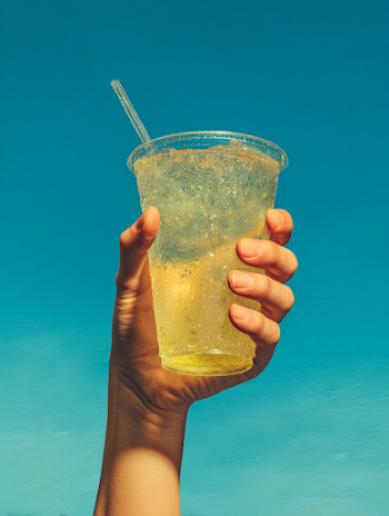 Refreshing Lemonade in Hand Against Blue Sky