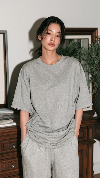 Relaxed Evening at Home: Korean Woman in Comfortable Attire